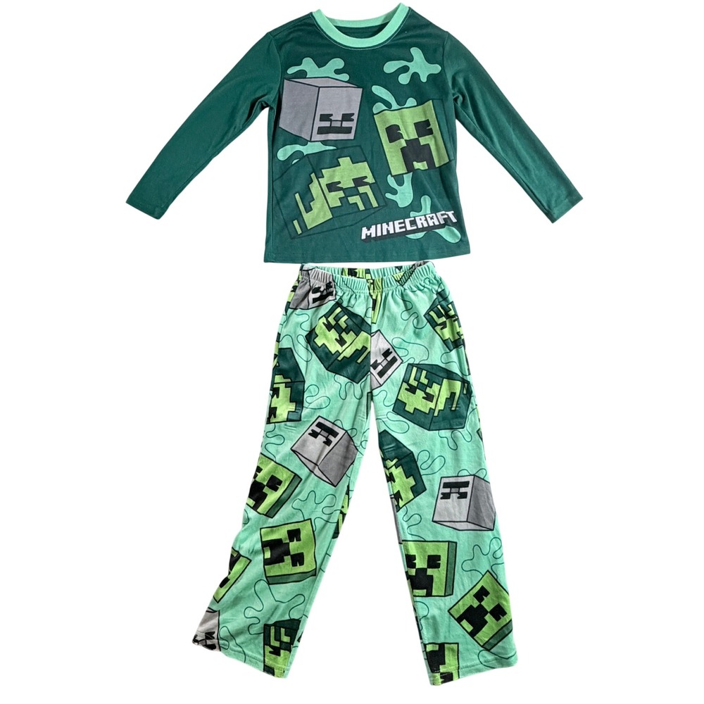 Minecraft Boys Long Sleeve Top and Pants Pajama Set Green Size XS 4/5 NWT